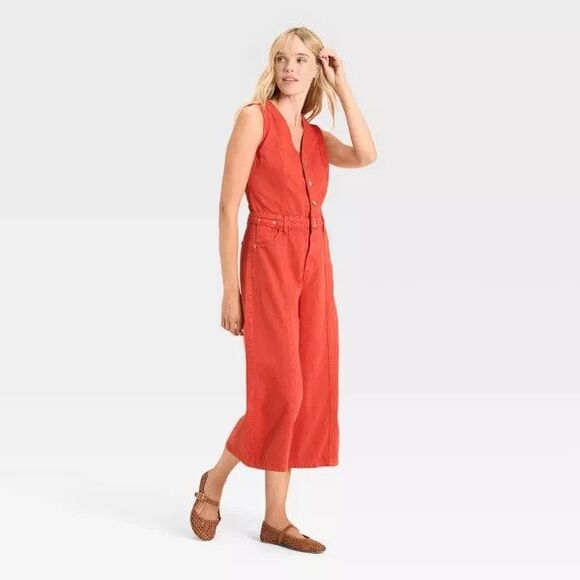 Universal Thread Women's Cropped Sleeveless Jumpsuit Red Sz 2 New with Tags - Picture 2 of 3